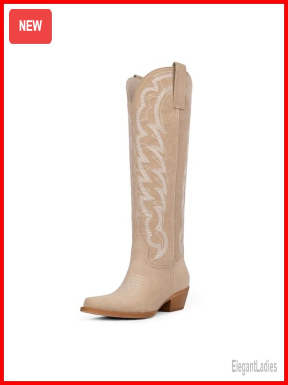 Suede Knee-High Western Boots Pointed Toe Chunky Heel Women's